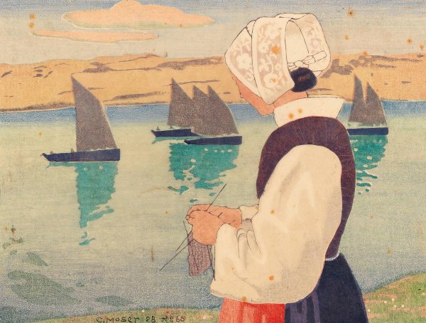 Main Product Photo of Strickende Bretonin  Painting by Carl Moser