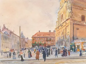 Karmeliterkirche Leopoldstadt Oil painting by Carl Muller