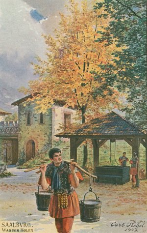 Saalburg; Wasserholen (fetching water) by Carl Nebel Oil Painting