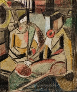 Abstract-Two Women with Tennis Racquets by Carl Newman Oil Painting