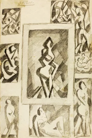 Group of Abstract Nudes by Carl Newman Oil Painting