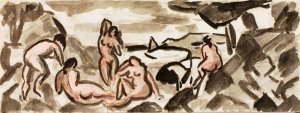 Group of Female Nudes by Carl Newman Oil Painting
