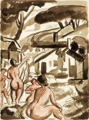 Group of Four Female Nudes by Carl Newman Oil Painting