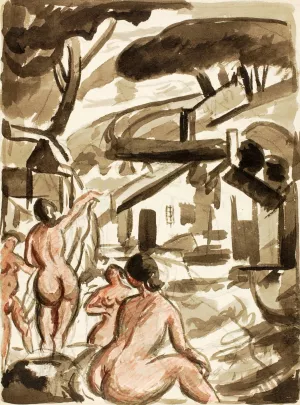 Group of Four Female Nudes by Carl Newman Oil Painting