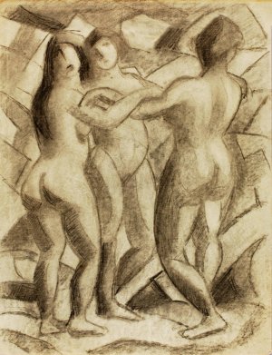 Group of Three Female Nudes by Carl Newman Oil Painting