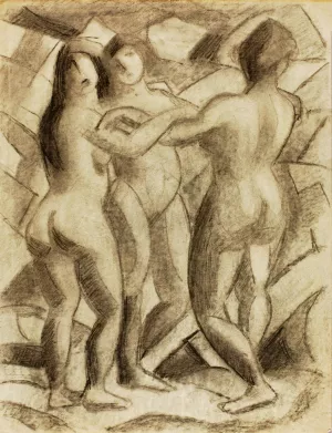 Group of Three Female Nudes by Carl Newman Oil Painting
