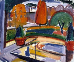 Landscape with Pond-Newman's Yard by Carl Newman Oil Painting