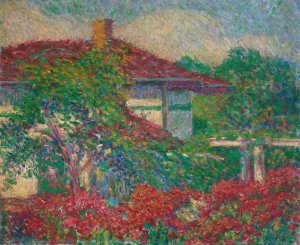 Landscape with Red Roof Building by Carl Newman Oil Painting