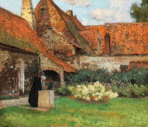 An Inner Courtyard in the Summer by Carl O'Lynch Of Town Oil Painting