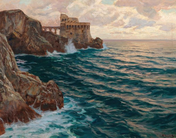 Meeresbrandung mit Kastell by Carl O'Lynch Of Town - Hand-Painted Oil Painting Reproduction