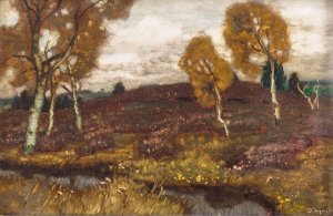 Mooslandschaft mit Birken by Carl O'Lynch Of Town Oil Painting