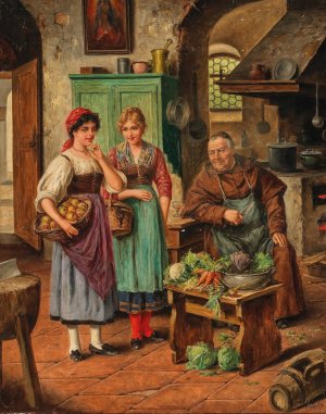 In der Klosterkuche by Carl Ostersetzer Oil Painting