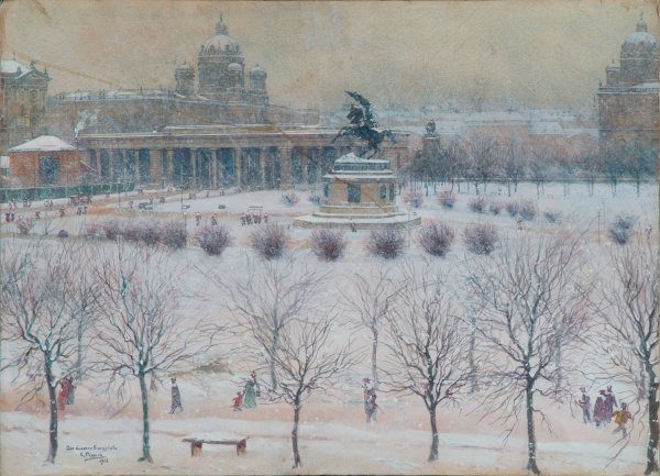 Der ausere Burgplatz in Wien im Winter  by Carl Pippich - Hand-Painted Oil Painting Reproduction