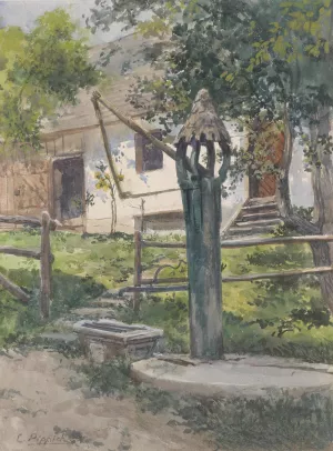 Ziehbrunnen in Neuhofen an der Ybbs Oil painting by Carl Pippich