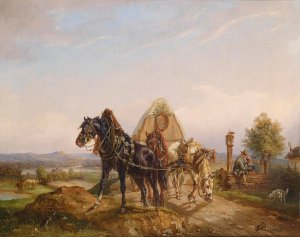 Der zartliche Fuhrmann by Carl Pischinger Oil Painting