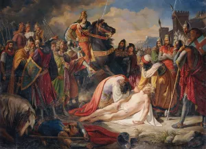 Karl I. von Anjou an der Leiche Manfreds nach der Schlacht von Benevent am 26. Februar 1266 Oil painting by Carl Rahl