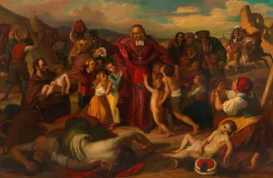 Leopold Graf Kollonitsch fuhrt nach der Belagerung Wiens im Jahr 1683 die Kinder der ermordeten christlichen Gefangenen aus dem verlassenen turkischen Lager Oil painting by Carl Rahl