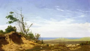 A Sandbank Before a Coastline by Carl Rasmussen Oil Painting