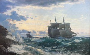 Skibe som morgenen efter en storm klarer landet for sig by Carl Rasmussen Oil Painting
