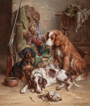 After the Hunt by Carl Reichert Oil Painting