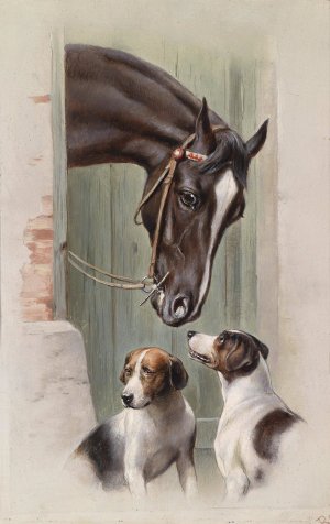 Besuch im Pferdestall by Carl Reichert Oil Painting