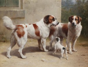 Drei Hunde by Carl Reichert Oil Painting