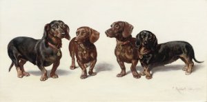 Four Dachshunds by Carl Reichert Oil Painting