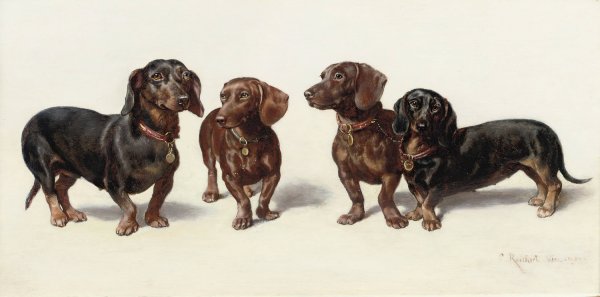 Four Dachshunds  by Carl Reichert - Hand-Painted Oil Painting Reproduction
