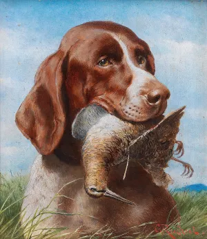 Gundog With Snipe by Carl Reichert Oil Painting