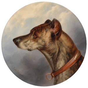 Hundeportrat rund by Carl Reichert Oil Painting