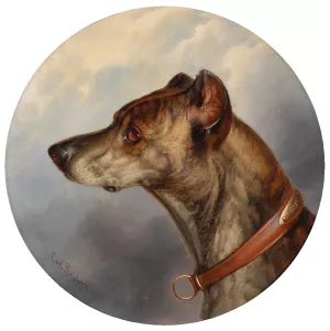 Hundeportrat rund by Carl Reichert Oil Painting