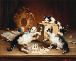 Playful Kittens by Carl Reichert Oil Painting