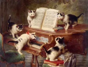 The Kittens Recital by Carl Reichert - Oil Painting Reproduction