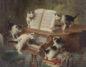 The Kittens'Recital by Carl Reichert Oil Painting