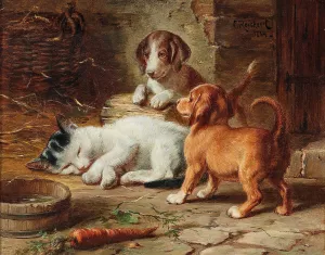 The Puppies Are Awake by Carl Reichert Oil Painting