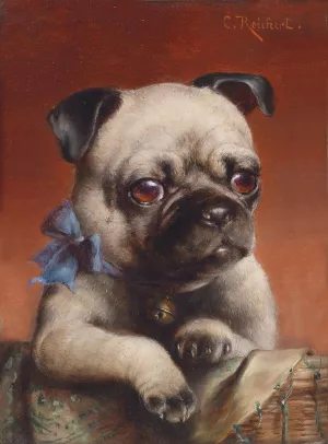 Young Pug by Carl Reichert Oil Painting