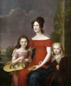 Caroline Friederike Mathilde von Wurttemberg mit ihren zwei Kindern by Carl Rothe Oil Painting