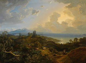 An extensive landscape in Bavaria or the Salzkammergut by Carl Rottmann Oil Painting