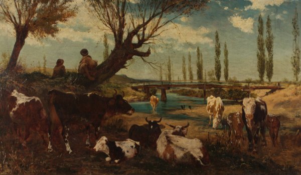 Main Product Photo of Kuhherde am Wasser  Painting by Carl Rudolf Huber