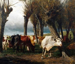 Rinderherde unter Kopfweiden by Carl Rudolf Huber Oil Painting