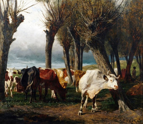 Main Product Photo of Rinderherde unter Kopfweiden  Painting by Carl Rudolf Huber