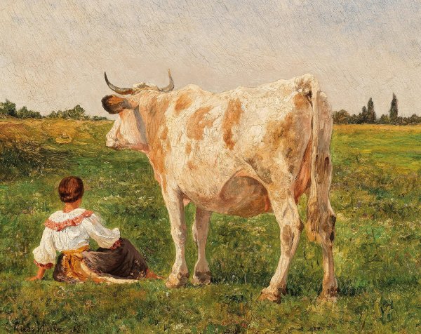 Main Product Photo of Ungarisches Steppenrind auf der Weide  Painting by Carl Rudolf Huber