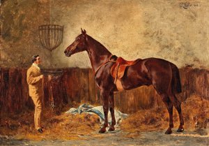 Vor dem Ausritt by Carl Rudolf Huber Oil Painting