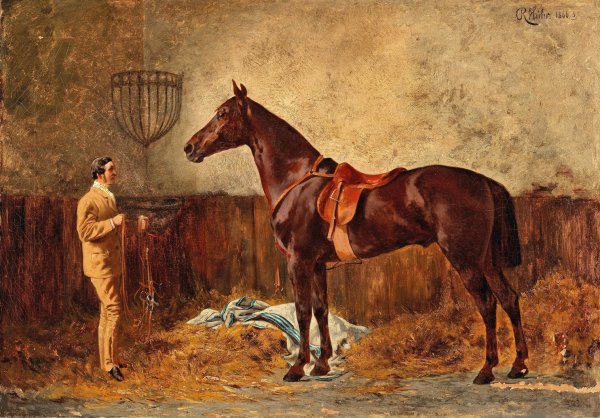 Main Product Photo of Vor dem Ausritt  Painting by Carl Rudolf Huber