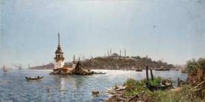Leander's Tower And The Old City Beyond, Constantinople by Carl Saltzmann Oil Painting