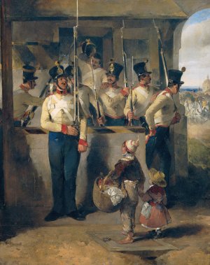Die Schildwache, in das Gewehr rufend by Carl Schindler Oil Painting