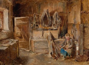 In der Geschirrkammer by Carl Schindler Oil Painting