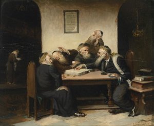 Eine Streitfrage aus dem Talmud by Carl Schleicher Oil Painting