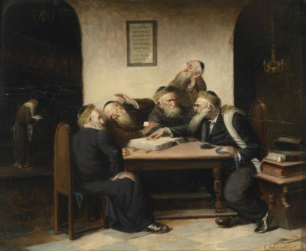 Eine Streitfrage aus dem Talmud by Carl Schleicher - Hand-Painted Oil Painting Reproduction