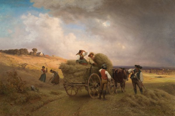 Heueinfahrt bei herannahendem Gewitter  by Carl Schlesinger - Hand-Painted Oil Painting Reproduction
